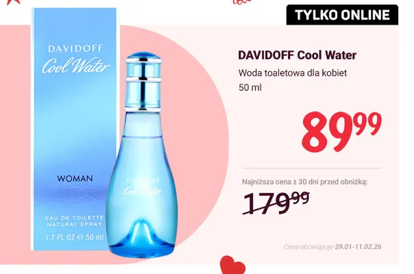 Woda toaletowa dla kobiet 50 ml Cool Water promocja w Rossmann