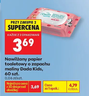 Nawilżany papier toaletowy o zapachu maliny promocja w Biedronka