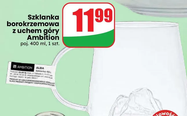 Szklanka borokrzemowa z uchem góry Ambition 400 ml promocja w Dino