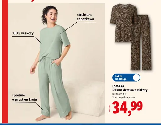 Piżama damska z wiskozy Esmara promocja w Lidl