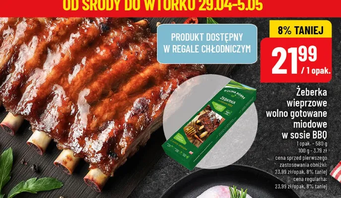 Żeberka wieprzowe wolno gotowane miodowe w sosie BBQ Dolina Dobra promocja w POLOmarket