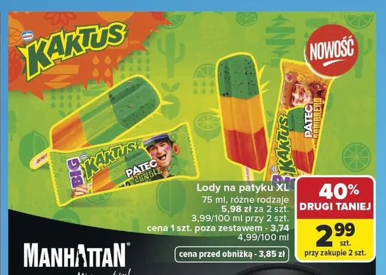 Lody na patyku XL Kaktus promocja w Carrefour