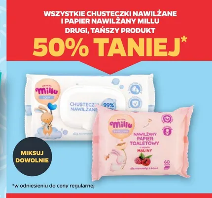 Nawilżany papier toaletowy malinowy Millu promocja w Netto