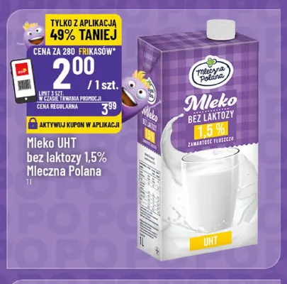 Mleko UHT bez laktozy Mleczna Polana 1,5% promocja w POLOmarket