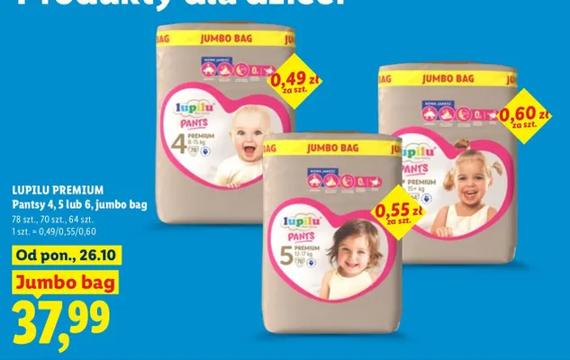 Pantsy 4 jumbo bag Lupilu Premium promocja w Lidl