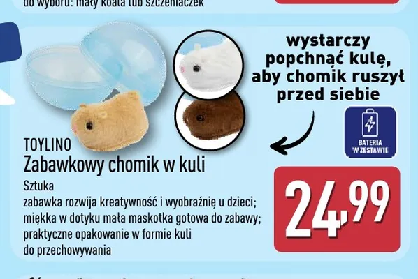 Zabawkowy chomik w kuli Toylino promocja w Aldi