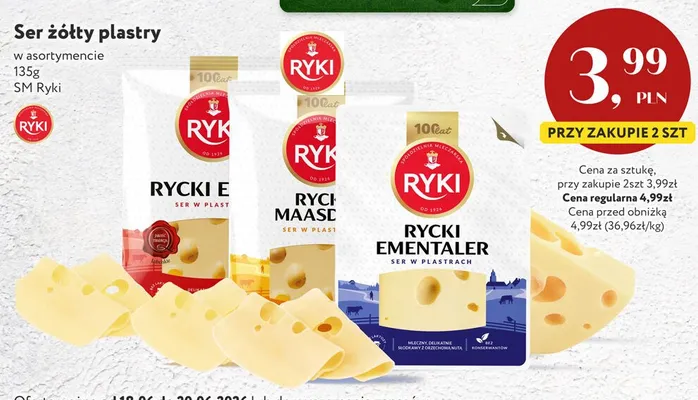 Ser żółty plastry Rycki Maasdamer Ryki promocja w Market Point