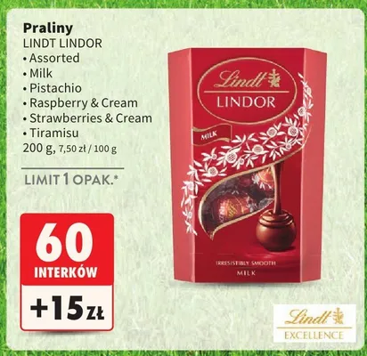 Praliny Assorted, Milk, Pistachio, Raspberry & Cream, Strawberries & Cream, Tiramisu promocja w Intermarche