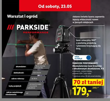 Akumulatorowy laser krzyżowy z wbudowanym akumulatorem 4V PARKSIDE PERFORMANCE promocja w Lidl