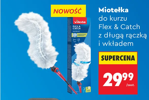 Miotełka do kurzu Flex & Catch z długą rączką i wkładem Vileda promocja w Biedronka