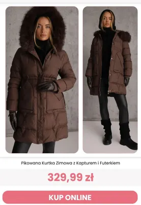 Pikowana kurtka zimowa z kapturem i futerkiem Reneé promocja w Renee