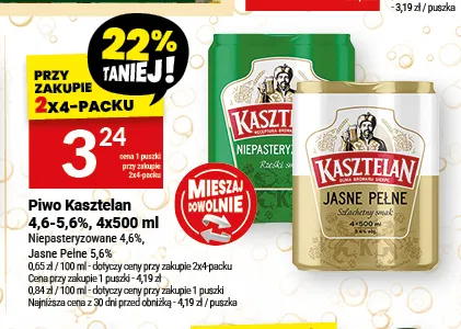Piwo Kasztelan 5,6% 4-pak promocja w Twój Market