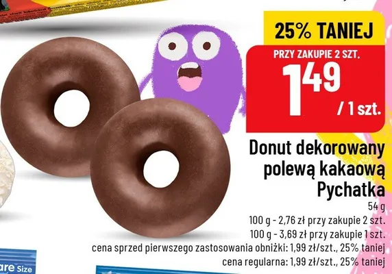 Donut dekorowany polewą kakaową Pychatka promocja w POLOmarket
