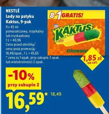 Lody na patyku Kaktus 9-pak pomarańczowy Nestlé promocja w Lidl