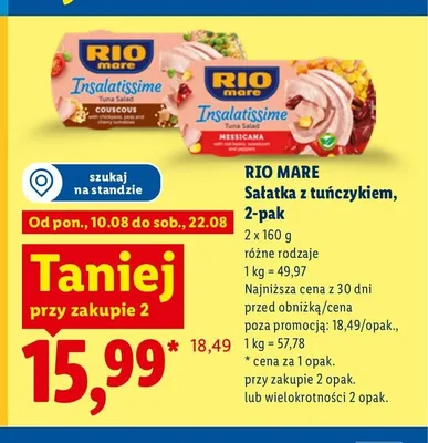 Sałatka z tuńczykiem Rio Mare Insalatissime Couscous 2-pak promocja w Lidl