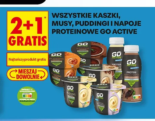 Kaszki, musy, puddingi i napoje proteinowe Go Active promocja w Biedronka