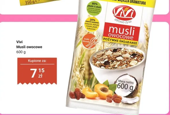 Musli owocowe Vivi promocja w Dino
