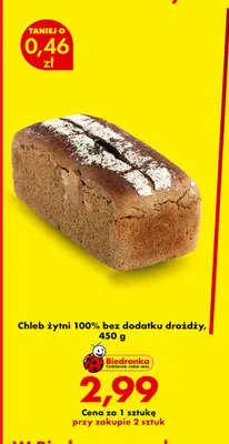 Chleb żytni 100% bez dodatku drożdży promocja w Biedronka