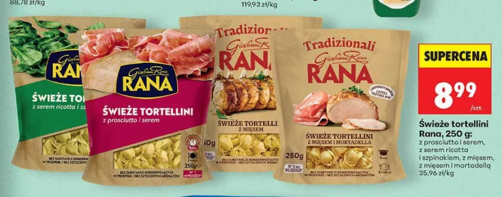 Świeże tortellini z prosciutto i serem Giovanni Rana promocja w Biedronka