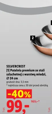 Patelnia premium ze stali szlachetnej z warstwą miedzi 24 cm Silvercrest promocja w Lidl