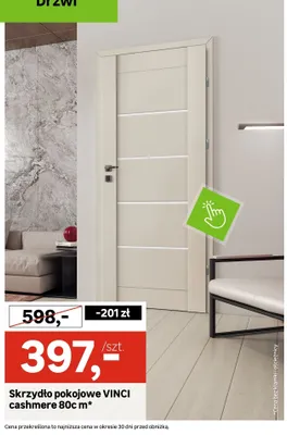 Drzwi skrzydło pokojowe cashmere 80cm promocja w Leroy Merlin