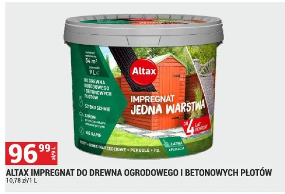 Impregnat do drewna ogrodowego i betonowych płotów jedna warstwa promocja w Merkury Market