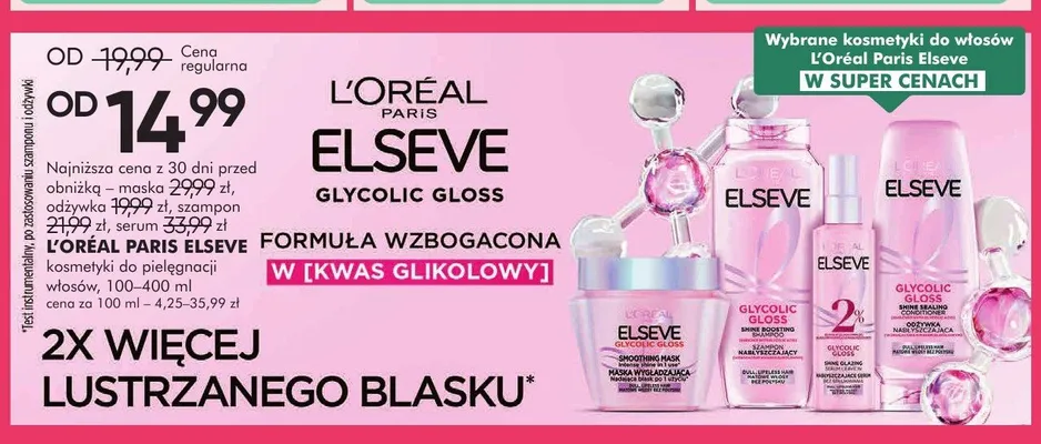 Kosmetyki do pielęgnacji włosów L'Oréal Paris Elseve Glycolic Gloss promocja w Super-Pharm