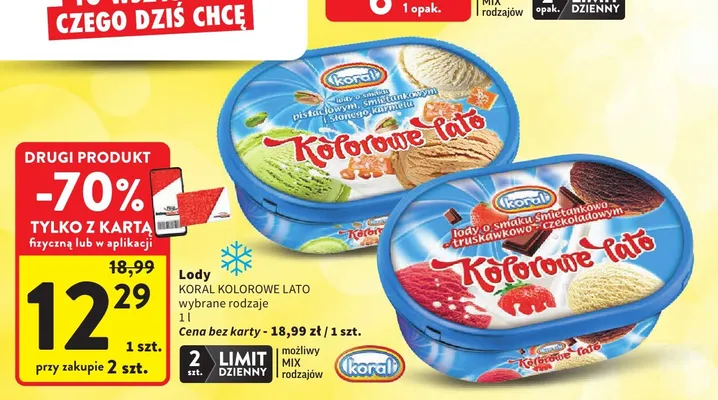 Lody o smaku śmietankowo truskawkowo czekoladowym Kolorowe Lato promocja w Intermarche