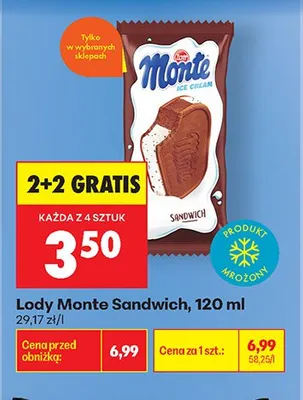 Lody Monte Sandwich 120 ml promocja w Biedronka