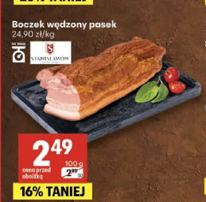 Boczek wędzony pasek Stanisławów promocja w Delikatesy Centrum