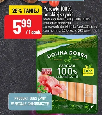 Parówki 100% polskiej szynki Goodvalley, Folpol promocja w POLOmarket