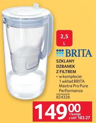 Szklany dzbanek z filtrem Brita Performance 2,5L promocja w Selgros