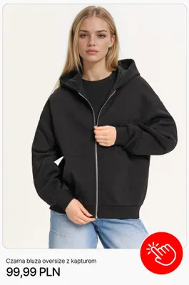 Czarna bluza oversize z kapturem Cropp promocja w Cropp