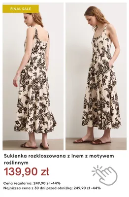 Sukienka rozkloszowana z lnem z motywem roślinnym promocja w Medicine