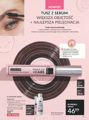Zestaw tusz-serum do rzęs z serum volume mascara Blackest Black + odżywczy płyn do demakijażu oczu i odżywka do rzęs 2 w 1 promocja w AVON