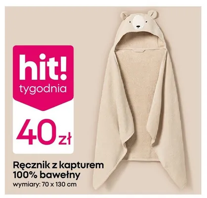 Ręcznik z kapturem 100% bawełny 70x130 cm promocja w Pepco