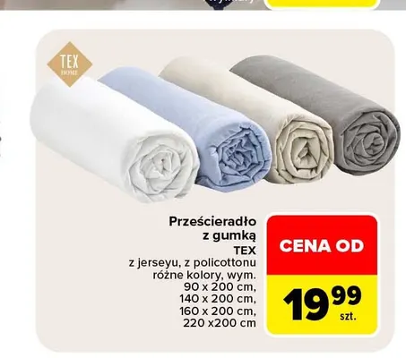 Prześcieradło z gumką TEX z jerseyu 90x200 cm promocja w Carrefour