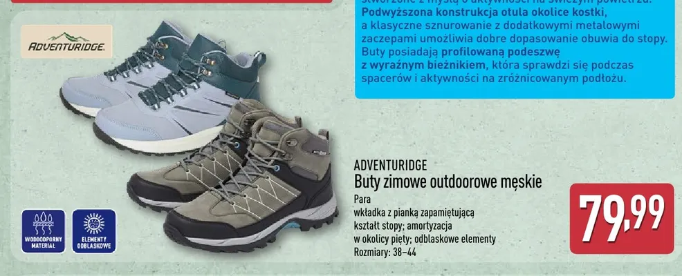 Buty zimowe outdoorowe męskie Adventuridge promocja w Aldi
