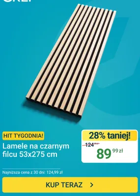 Lamele na czarnym filcu 53x275 cm promocja w ERLI