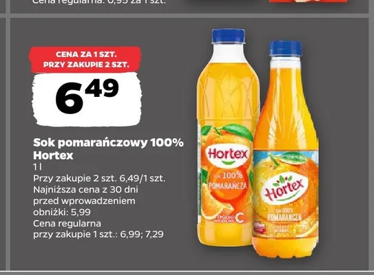 Sok pomarańczowy 100% Hortex promocja w Netto
