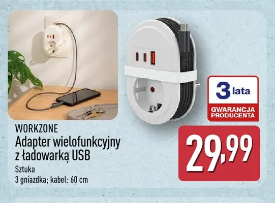 Adapter wielofunkcyjny z ładowarką USB Workzone promocja w Aldi