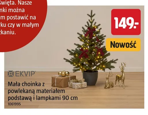 Mała choinka z powlekaną materiałem podstawą i lampkami 90 cm Ekvip promocja w Jula
