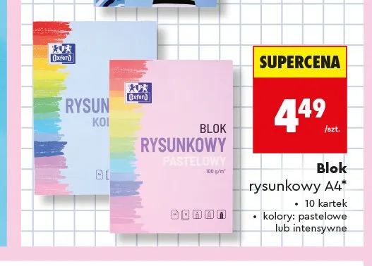 Blok rysunkowy A4 intensywny Oxford 10 kartek promocja w Biedronka