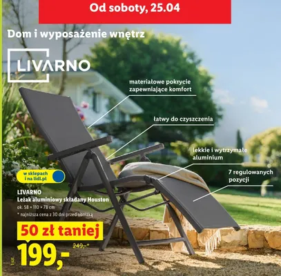Leżak aluminiowy składany Houston promocja w Lidl