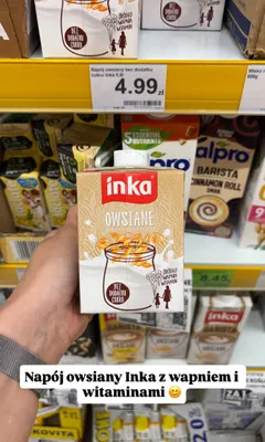 Napój owsiany Inka bez dodatku cukru promocja w Dino