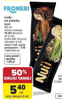 Lody na patyku Nuii promocja w Carrefour Market