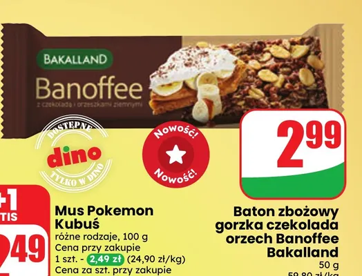Baton zbożowy gorzka czekolada orzech Banoffee Bakalland promocja w Dino