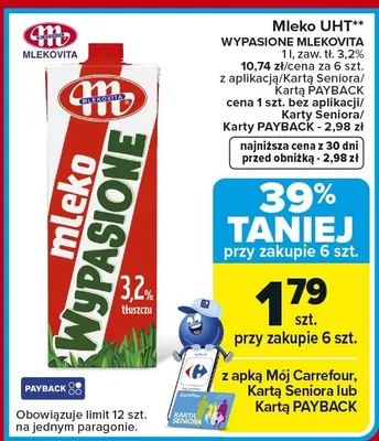 Mleko UHT wypasione mlekovita promocja w Carrefour