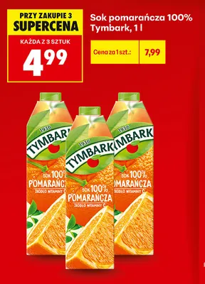 Sok pomarańcza Tymbark 100% promocja w Biedronka