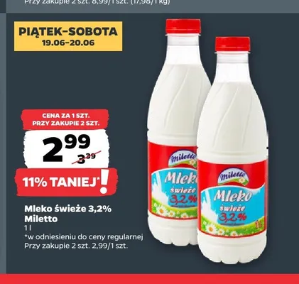 Mleko świeże 3,2% Miletto promocja w Netto